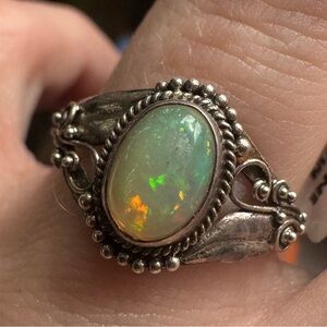Flashy solid sterling genuine opal art deco ring- new with tags